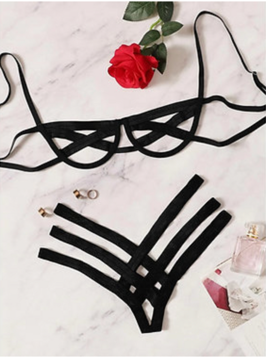 Hollow Bandage Bra + Underwear Lingerie Set