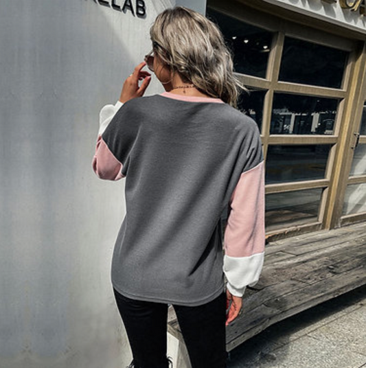Asymmetric Colour Block Sweater Top