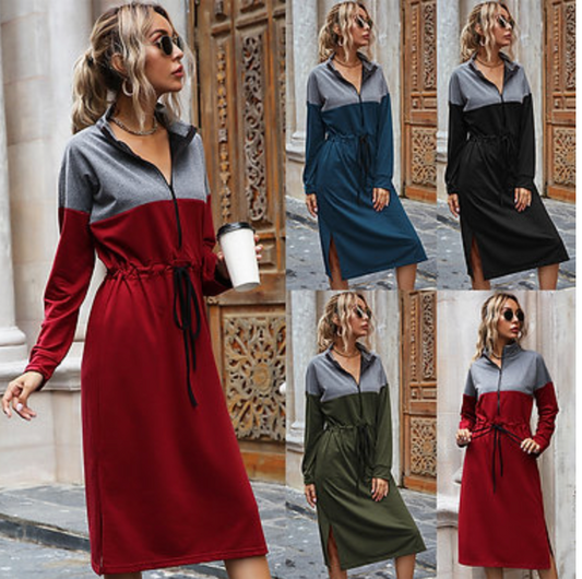 Colour Block Dress with Zip Collar