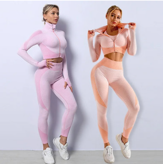 3 Piece Activewear Workout Set - Leggings,Top & Zip Up