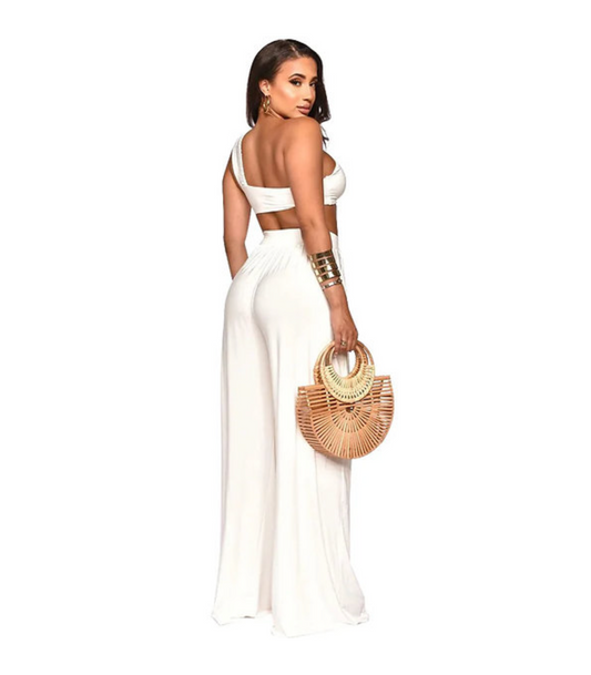 Two Piece Women Summer Set - High-Waisted trousers & Asymmetric bralette