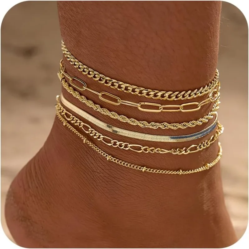 Waterproof 14k Plated Anklet - 6 Piece Set