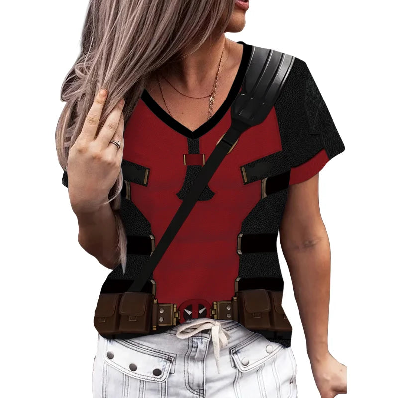 Women T-Shirt Cosplay Deadpool Short Sleeved Shirts Halloween
