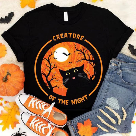 Halloween Witch Black Cat Print Top