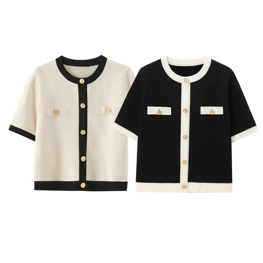 Monochrome Knit Cardigan Top