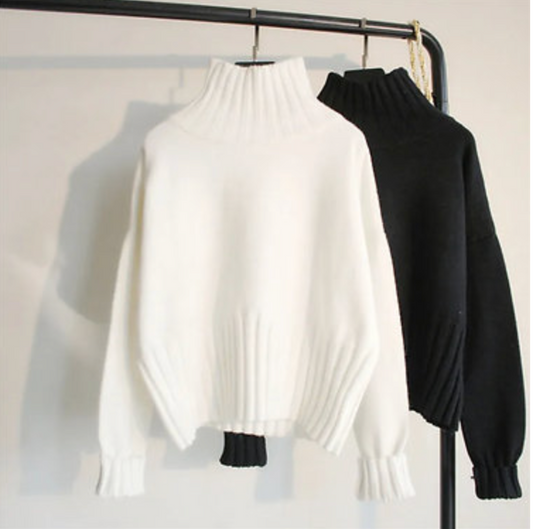 Ribbed High Neck Pullover Sweater