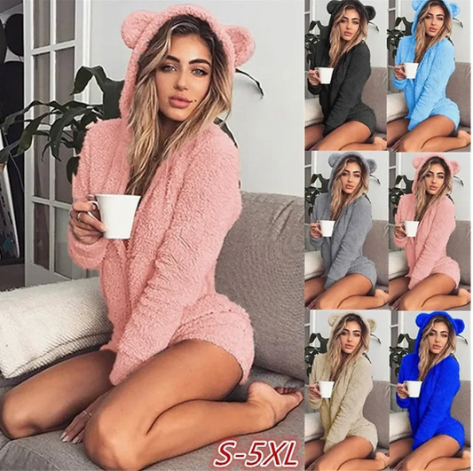 Fleece Bear Ears Hooded Playsuit
