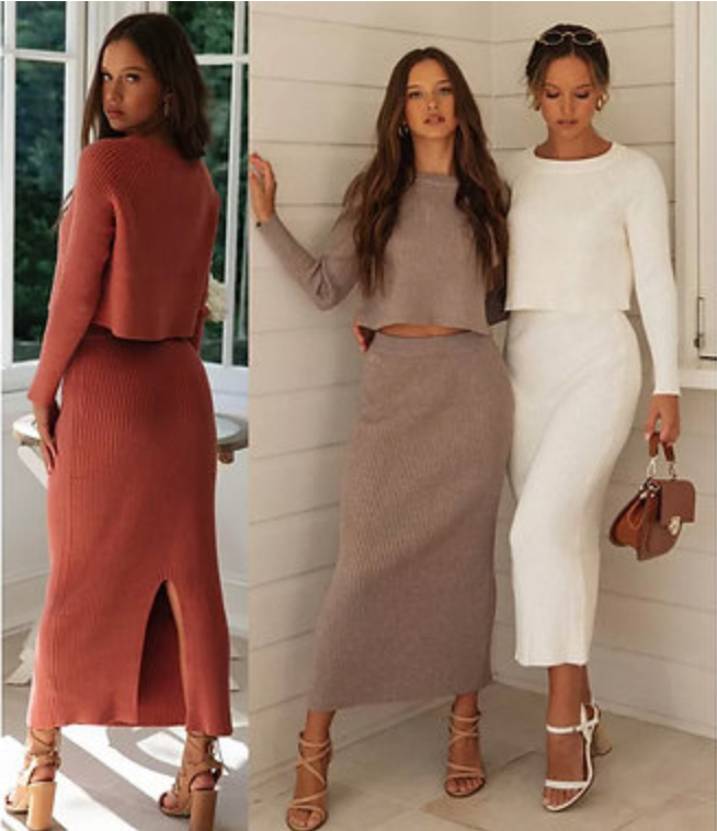 2 Piece Cropped Sweater & Midi Skirt Set