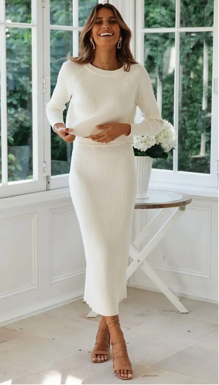 2 Piece Cropped Sweater & Midi Skirt Set