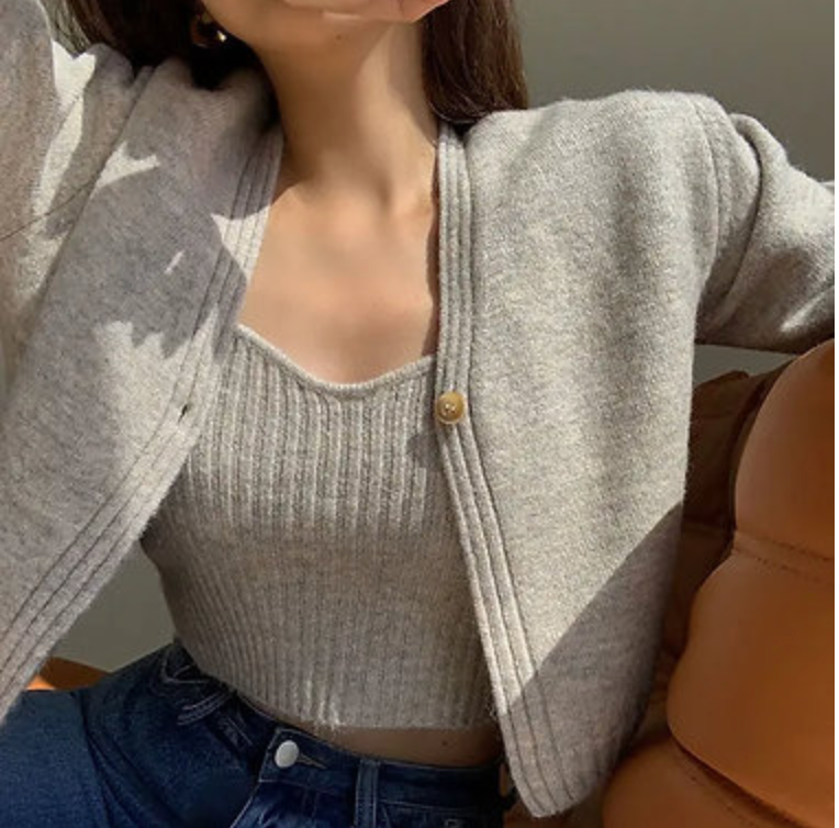 Knitted Cami Vest & Cardigan Sweater 2-Piece Set