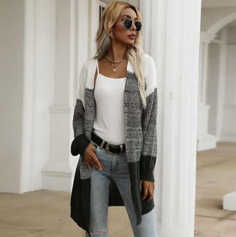 Colour Block Open Cardigan