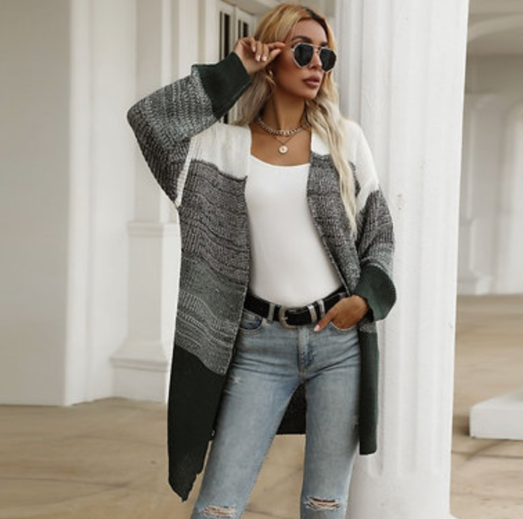 Colour Block Open Cardigan