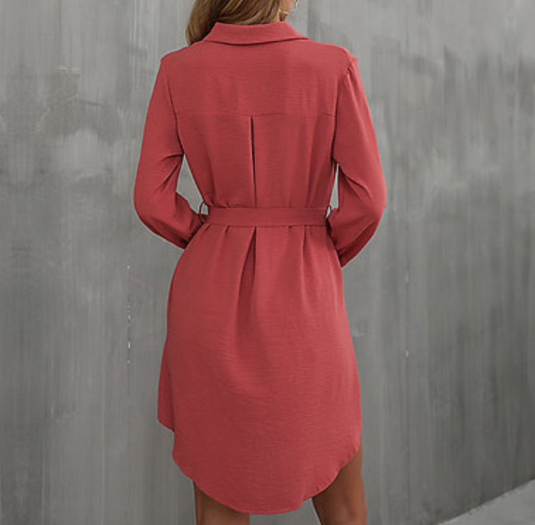 Retro Women's Long Sleeve Belted Dress