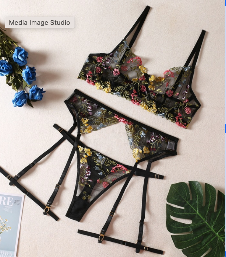 Embroidery Floral Bra & Brief Sets