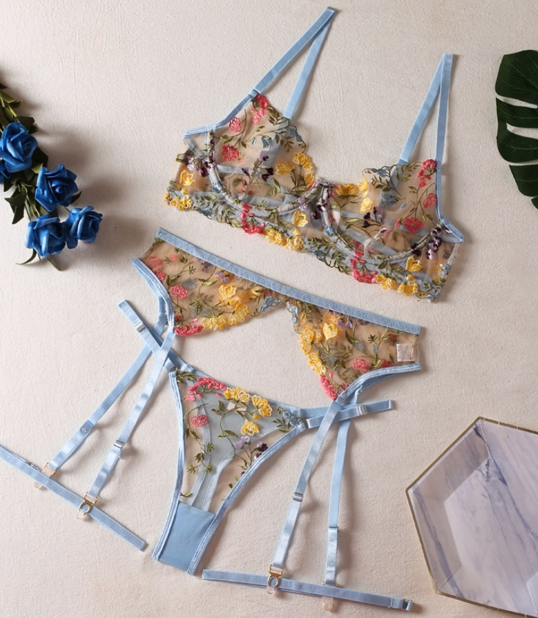 Embroidery Floral Bra & Brief Sets