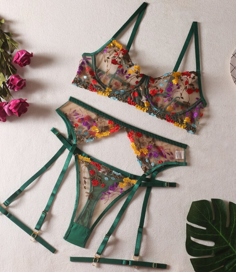 Embroidery Floral Bra & Brief Sets
