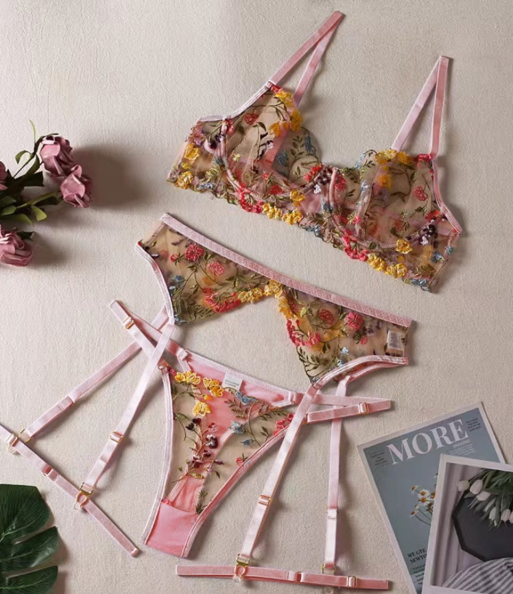 Embroidery Floral Bra & Brief Sets