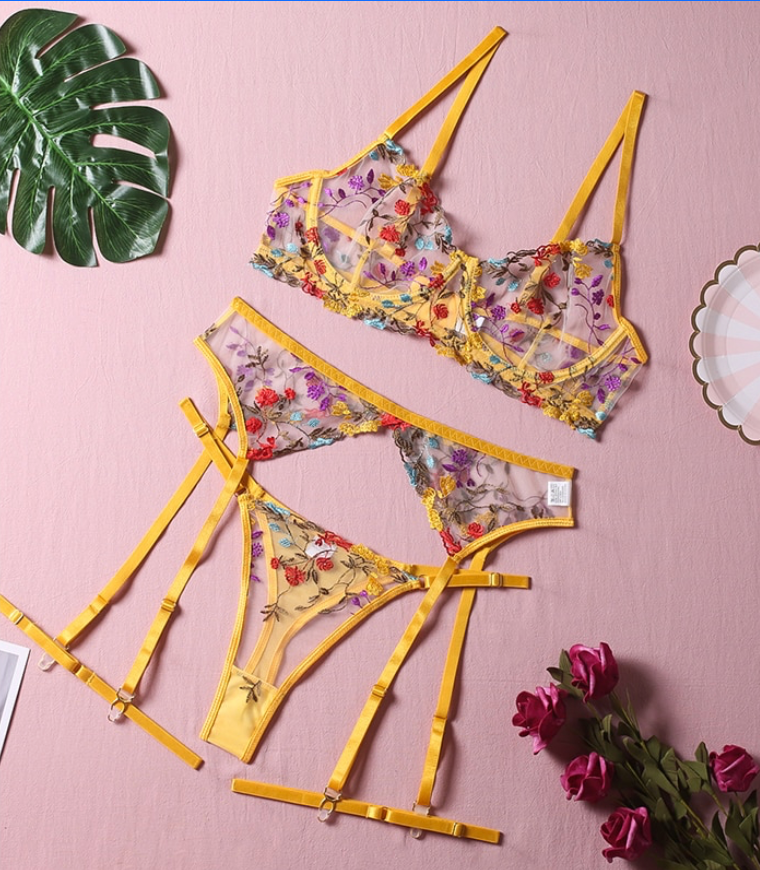 Embroidery Floral Bra & Brief Sets