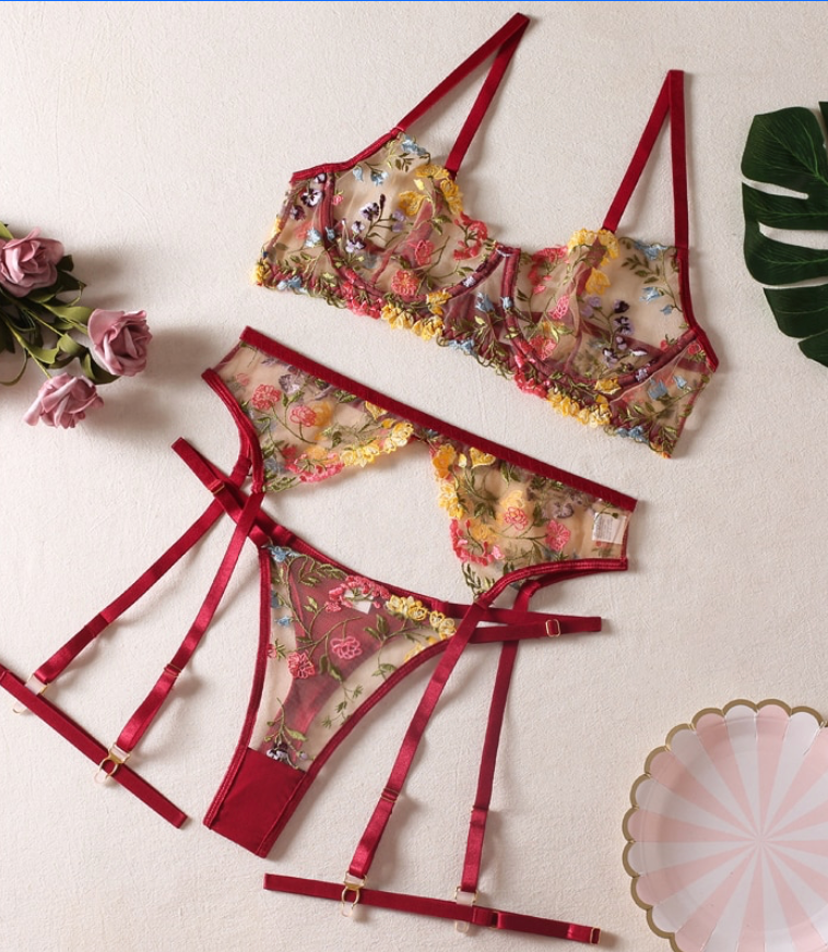 Embroidery Floral Bra & Brief Sets