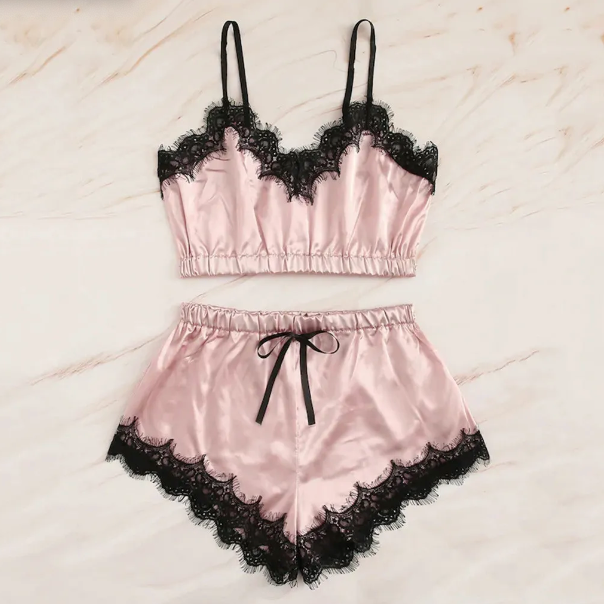 Silk Blend & Lace Pyjamas Nightwear Set
