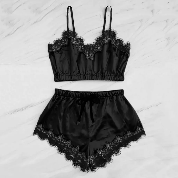 Silk Blend & Lace Pyjamas Nightwear Set