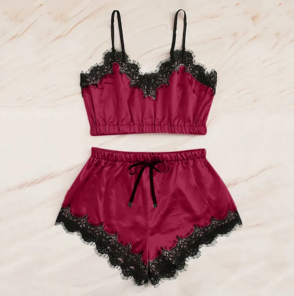 Silk Blend & Lace Pyjamas Nightwear Set