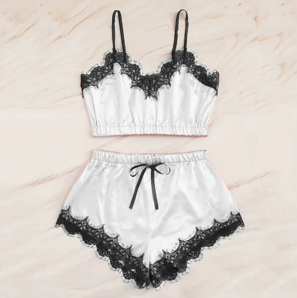 Silk Blend & Lace Pyjamas Nightwear Set