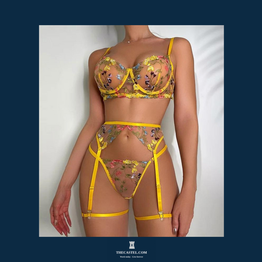 Embroidery Floral Bra & Brief Sets