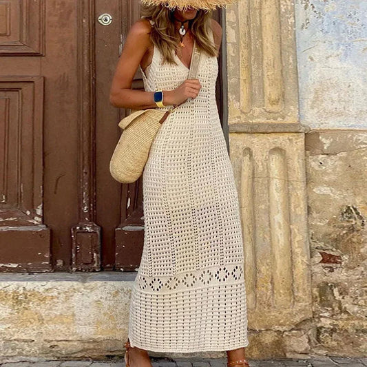 Sleeveless V-Neck Hollow Dress