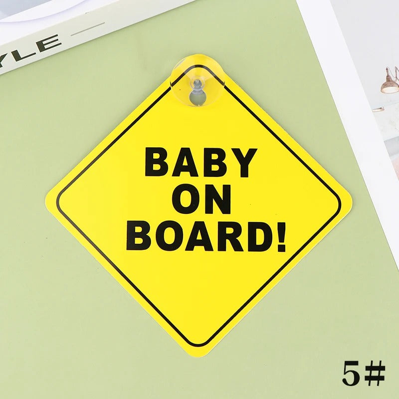 Baby On Board Car Window Sign | Reflective Safety Warning Sign with Suction Cup