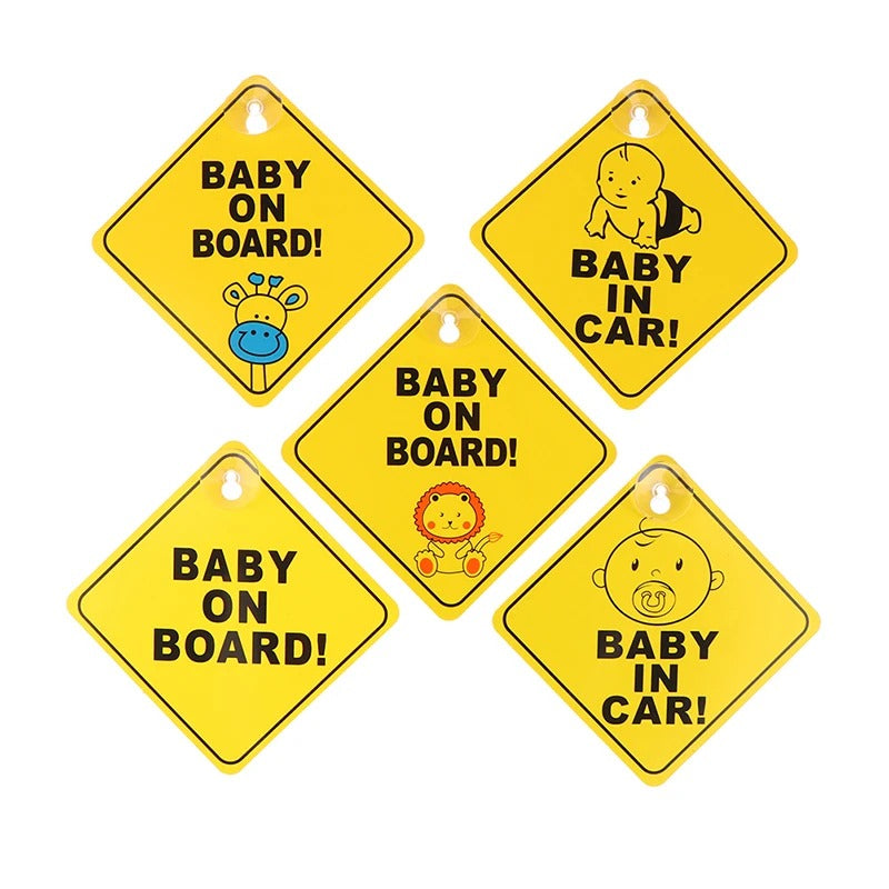Baby On Board Car Window Sign | Reflective Safety Warning Sign with Suction Cup