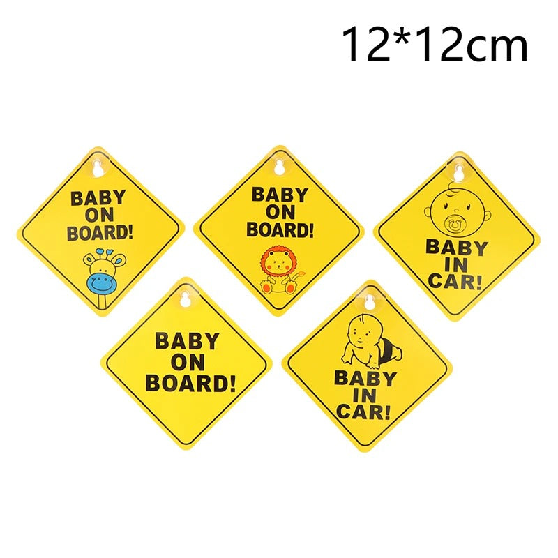 Baby On Board Car Window Sign | Reflective Safety Warning Sign with Suction Cup