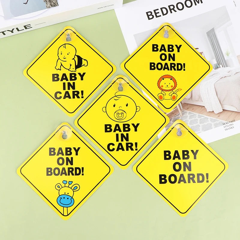 Baby On Board Car Window Sign | Reflective Safety Warning Sign with Suction Cup