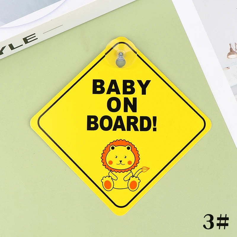 Baby On Board Car Window Sign | Reflective Safety Warning Sign with Suction Cup